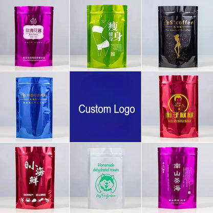 100Pcs Resealable Colorful Glossy Aluminum Foil Stand Up Bags Zip Lock Pouches Ideal for Coffee Beans Snacks Candy Gifts Packing