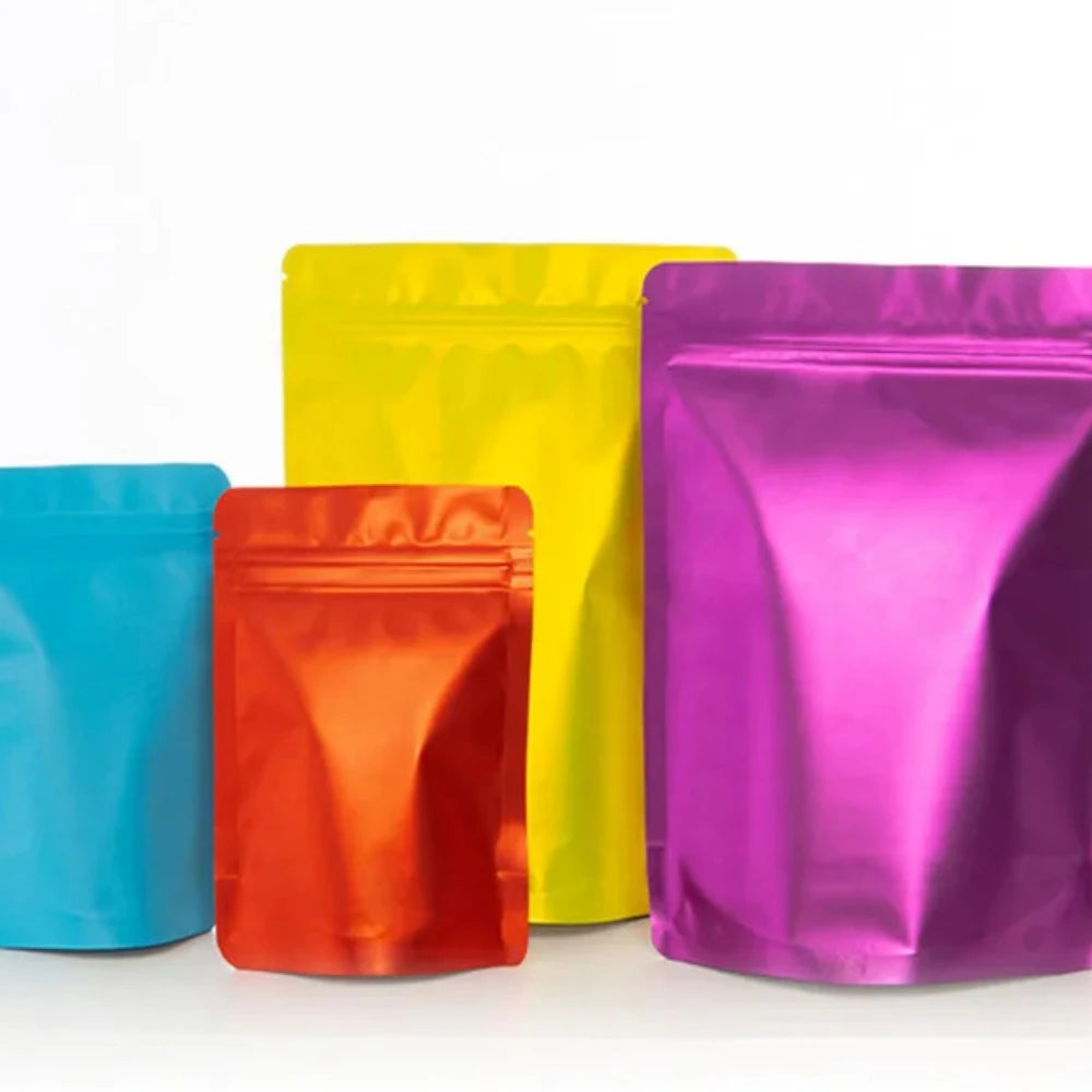 100Pcs Matte Aluminum Foil Ziplock Bags Thick Coffee Snack Tea Candy Pouches Resealable Moisture-Proof Durable Gift Packaging