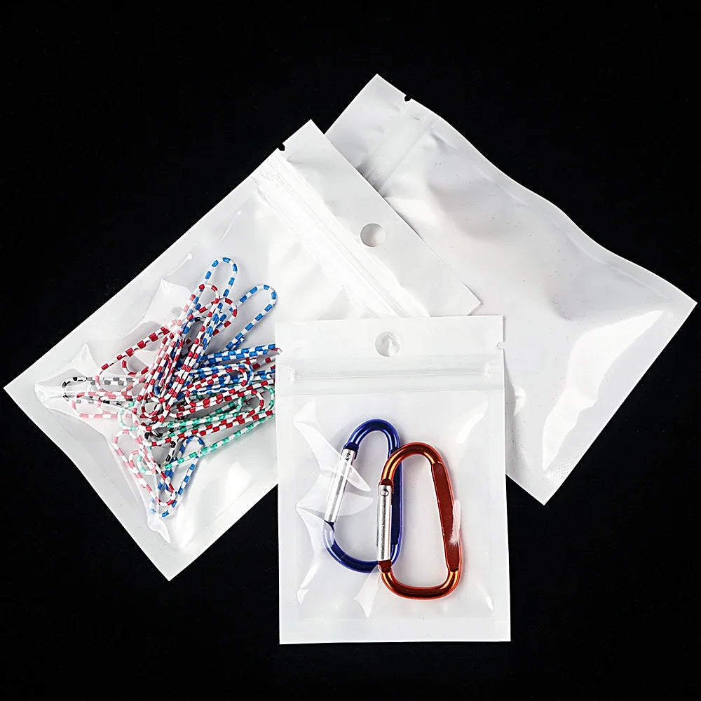 100Pcs White Ziplock Bags Dustproof Sealing Pouches for Jewelry Phone Accessories Sided Transparent Design for Packing Storage