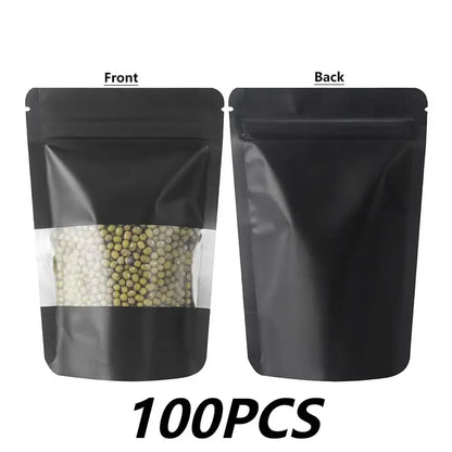 100Pcs Matte Aluminum Foil Mylar Bags Moisture Proof Self Standing Snack Storage Resealable Reusable Zipper Lock Pouches