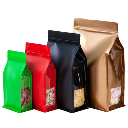 50Pcs/Lot Colorful Zip Lock Aluminum Mylar Foil Stand Up Bag with Clear Window Food Snack Candy Tea Coffee Bean Packing Pouches