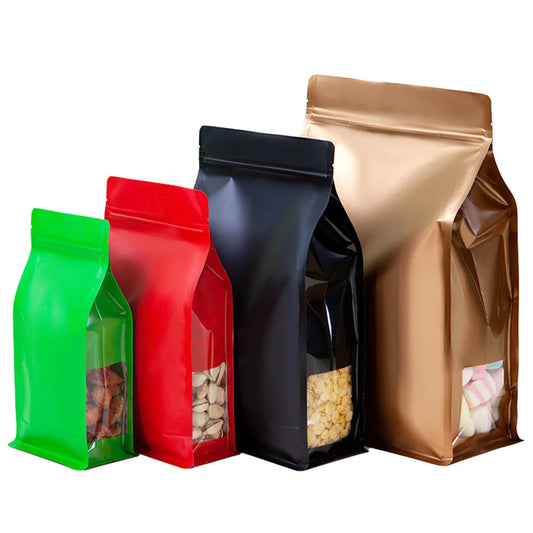 50Pcs/Lot Colorful Zip Lock Aluminum Mylar Foil Stand Up Bag with Clear Window Food Snack Candy Tea Coffee Bean Packing Pouches