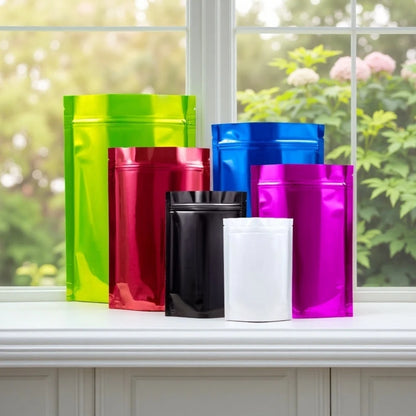 100Pcs Resealable Colorful Glossy Aluminum Foil Stand Up Bags Zip Lock Pouches Ideal for Coffee Beans Snacks Candy Gifts Packing