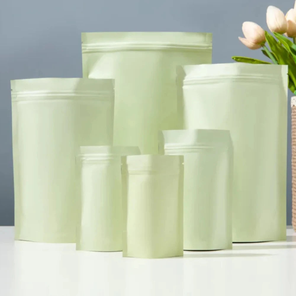 100Pcs Resealable Matte Aluminum Foil Ziplock Bags Stand Up Pouches for Coffee Snacks Tea Gifts Ideal for DIY Xmas Packaging