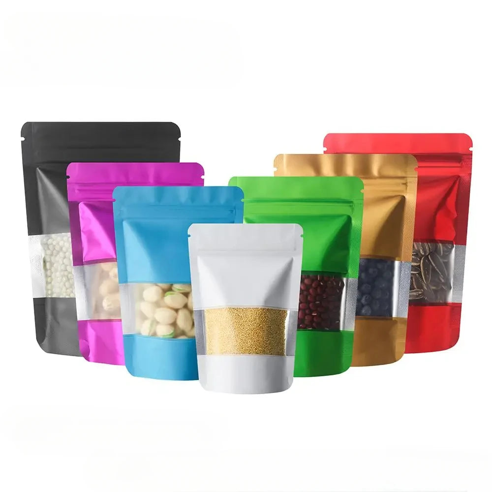 100Pcs Matte Aluminum Foil Mylar Bags Moisture Proof Self Standing Snack Storage Resealable Reusable Zipper Lock Pouches