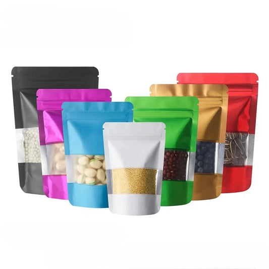 100Pcs Matte Aluminum Foil Mylar Bags Moisture Proof Self Standing Snack Storage Resealable Reusable Zipper Lock Pouches