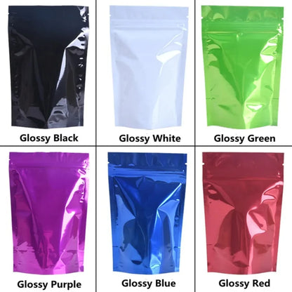 100Pcs Resealable Colorful Glossy Aluminum Foil Stand Up Bags Zip Lock Pouches Ideal for Coffee Beans Snacks Candy Gifts Packing