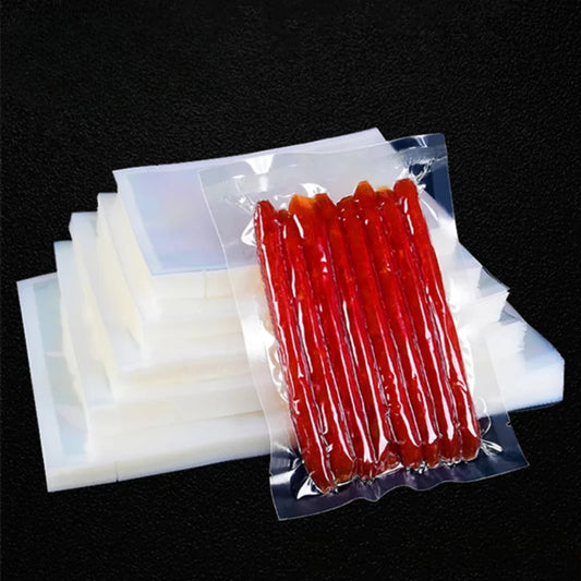 100Pcs Clear Transparent Vacuum Sealer Bags Food Storage Pouches for Meat Fish Fruits Heat Sealable Freezer Safe Durable Pack