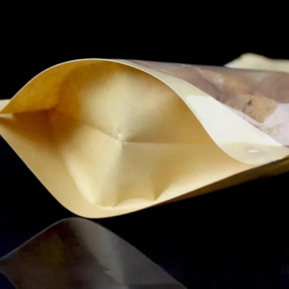100Pcs Stand Up Clear Kraft Paper Ziplock Bags Resealable Storage Pouches for Snacks Coffee Tea Gifts Enviromental Packaging