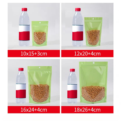 100Pcs Pink Green Purple Macaron Plastic Bags Stand Up Zipper Food Storage Pouches for Tea Nuts Powder Transparent Pearlescent