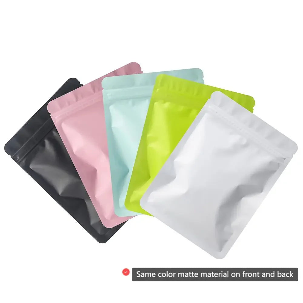100Pcs Double Sided Frosted Mylar Bags Waterproof Flat Bottom Aluminum Foil Zip Lock Bags for Food Storage Crafting
