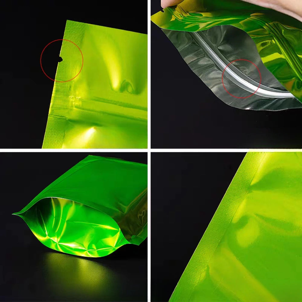 100Pcs Resealable Colorful Glossy Aluminum Foil Stand Up Bags Zip Lock Pouches Ideal for Coffee Beans Snacks Candy Gifts Packing