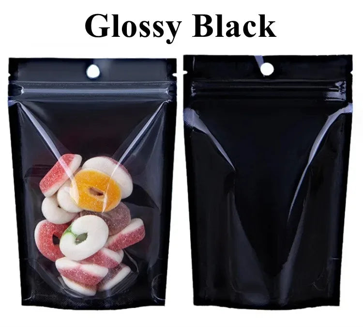 100Pcs Clear Resealable Ziplock Bags Hang Hole Stand Up Plastic Pouches for Wedding Snacks Coffee Candy Spice Storage Packaging