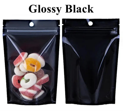 100Pcs Clear Resealable Ziplock Bags Hang Hole Stand Up Plastic Pouches for Wedding Snacks Coffee Candy Spice Storage Packaging