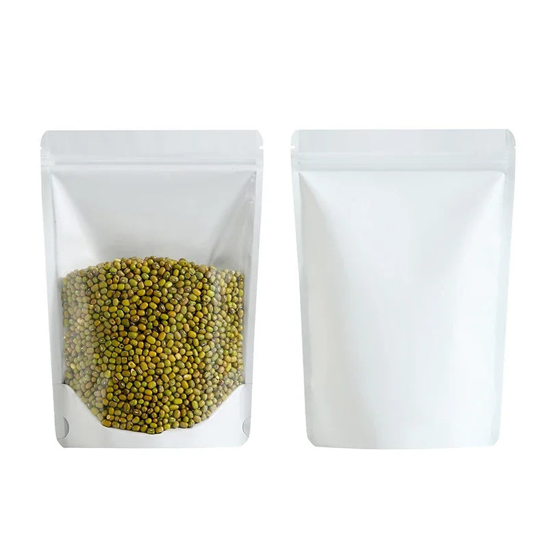 100Pcs Side Transparent Stand Up Pouch Moisture Proof Sealing Bags for Oats Biscuits Small Business Packaging Food Pouches