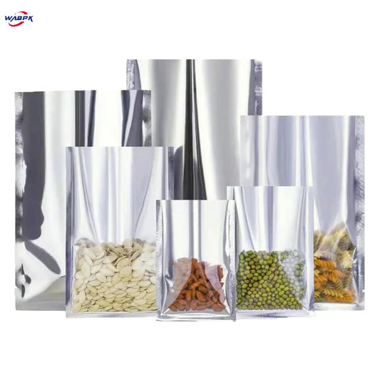 100Pcs/Lot Heat Vacuum Seal Disposable Food Snack Coffee Bean Pouches Clear Silver Mylar Foil Plastic Bag Open Top Tear Notch