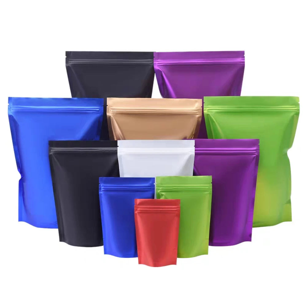100Pcs Resealable Matte Aluminum Foil Ziplock Bags Stand Up Pouches for Coffee Snacks Tea Gifts Ideal for DIY Xmas Packaging