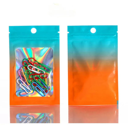 100 шт. голографических пакетов с застежкой-молнией, градиентные голографические пакеты из алюминиевой фольги для ювелирных украшений, дизайна ногтей, упаковки для ресниц, многоразовые 