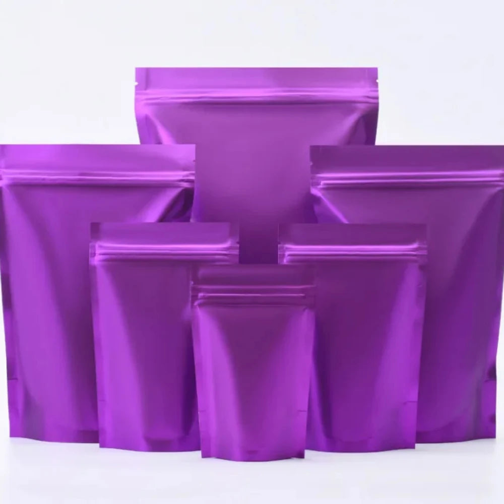 100Pcs Resealable Matte Aluminum Foil Ziplock Bags Stand Up Pouches for Coffee Snacks Tea Gifts Ideal for DIY Xmas Packaging