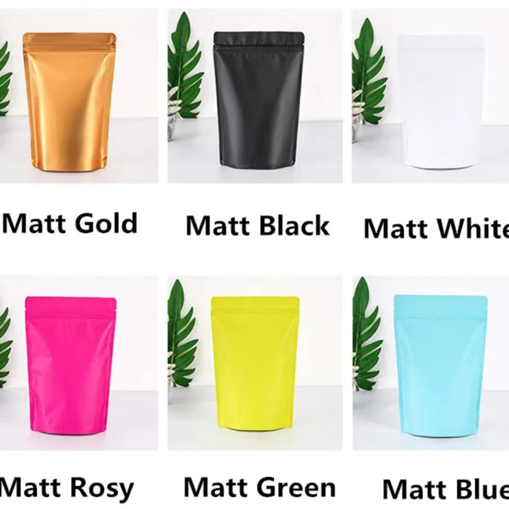 100Pcs Resealable Stand Up Matte Aluminum Foil Ziplock Bags Ideal for Coffee Beans Candy Snacks Xmas Gifts Packaging Pouches