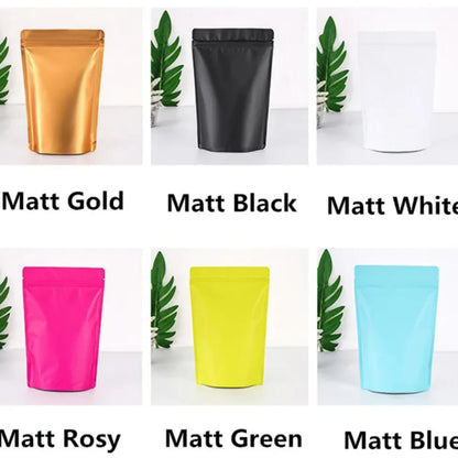 100Pcs Resealable Stand Up Matte Aluminum Foil Ziplock Bags Ideal for Coffee Beans Candy Snacks Xmas Gifts Packaging Pouches