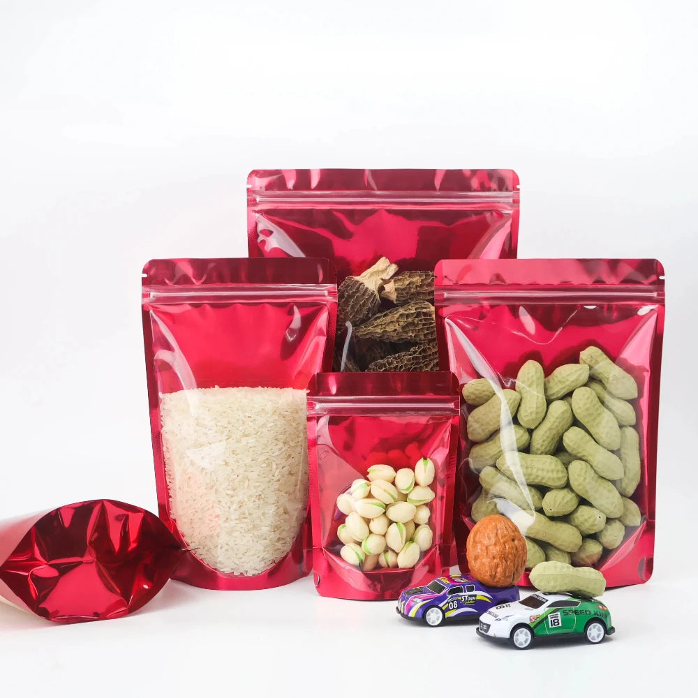 100Pcs Side Transparent Stand Up Pouch Moisture Proof Sealing Bags for Oats Biscuits Small Business Packaging Food Pouches