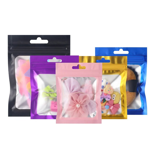 100Pcs Matte Aluminium Foil Transparent Colorful Frame Self Sealing Bags Waterproof Reusable Jewelry Gift Zip Lock Pouches