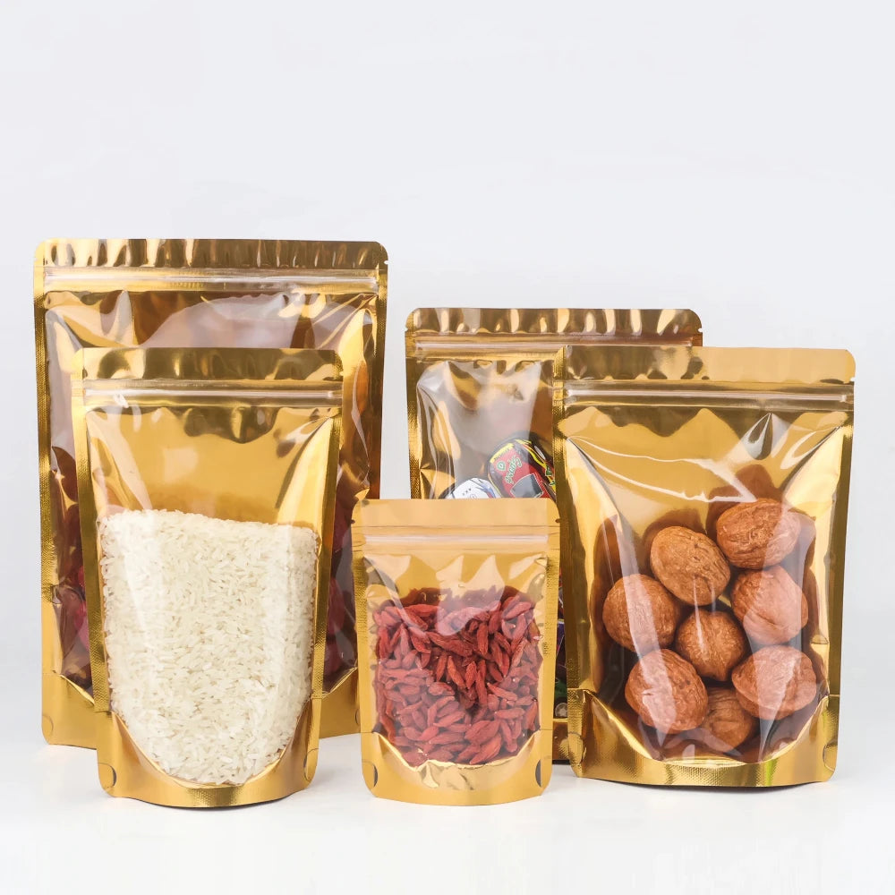 100Pcs Side Transparent Stand Up Pouch Moisture Proof Sealing Bags for Oats Biscuits Small Business Packaging Food Pouches