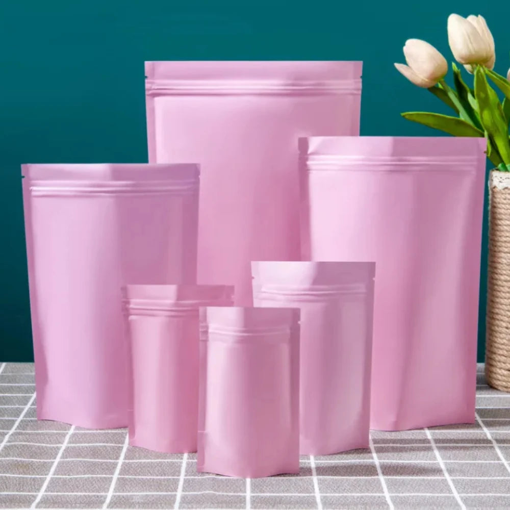 100Pcs Resealable Matte Aluminum Foil Ziplock Bags Stand Up Pouches for Coffee Snacks Tea Gifts Ideal for DIY Xmas Packaging