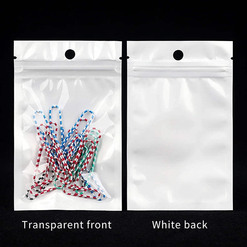 100Pcs White Ziplock Bags Dustproof Sealing Pouches for Jewelry Phone Accessories Sided Transparent Design for Packing Storage