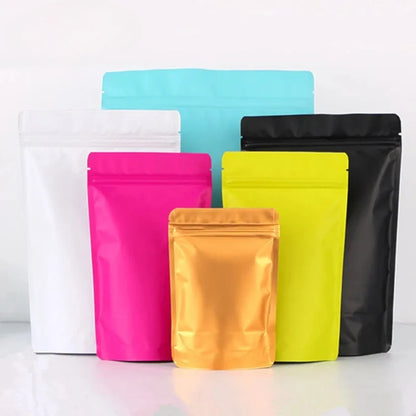 100Pcs Resealable Stand Up Matte Aluminum Foil Ziplock Bags Ideal for Coffee Beans Candy Snacks Xmas Gifts Packaging Pouches