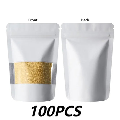 100Pcs Matte Aluminum Foil Mylar Bags Moisture Proof Self Standing Snack Storage Resealable Reusable Zipper Lock Pouches
