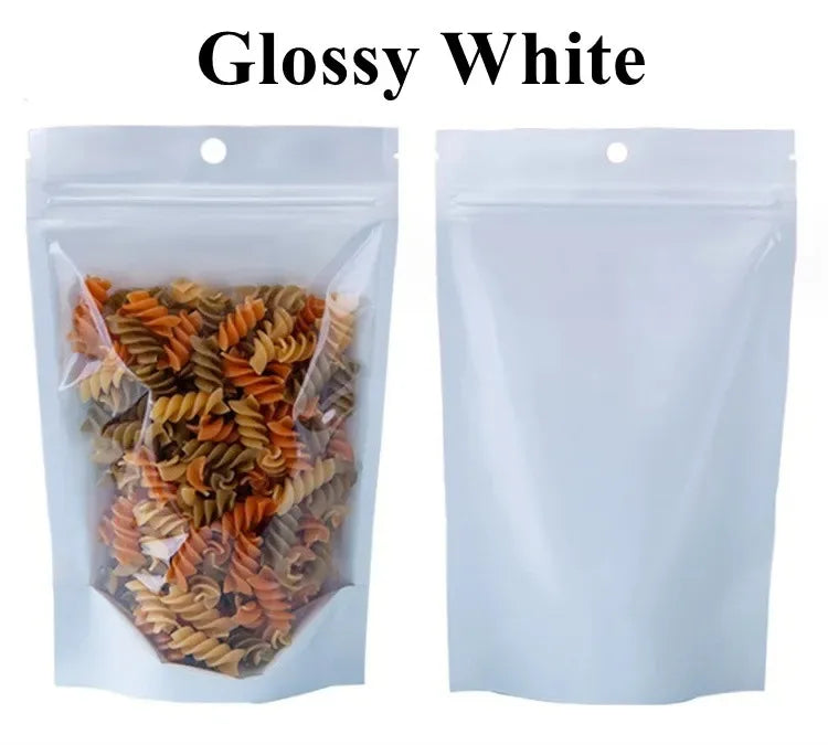 100Pcs Clear Resealable Ziplock Bags Hang Hole Stand Up Plastic Pouches for Wedding Snacks Coffee Candy Spice Storage Packaging