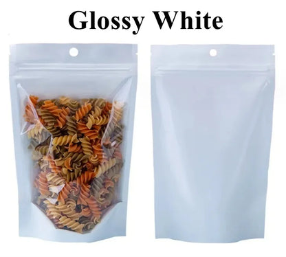100Pcs Clear Resealable Ziplock Bags Hang Hole Stand Up Plastic Pouches for Wedding Snacks Coffee Candy Spice Storage Packaging