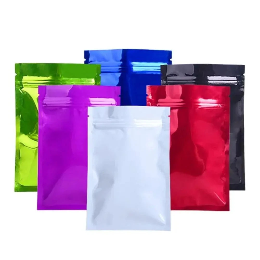 100 шт. многоразовых плоских глянцевых матовых алюминиевых фольгированных пакетов с застежкой-молнией, идеально подходящих для упаковки кофе, специй, семян, закусок, конфет и чая 