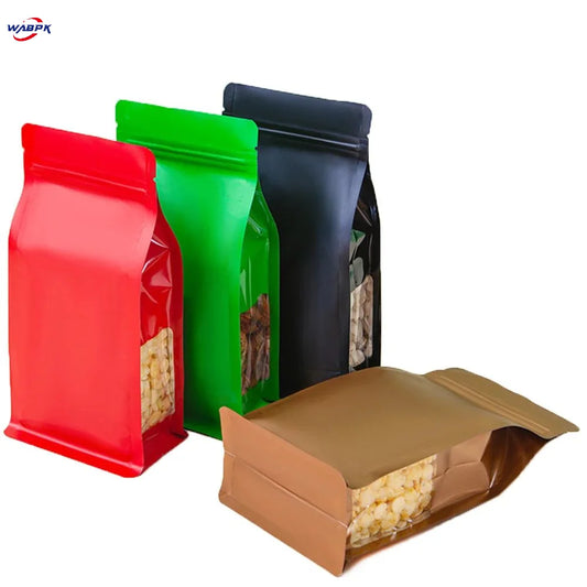 50Pcs/Lot Colorful Zip Lock Aluminum Mylar Foil Stand Up Bag with Clear Window Food Snack Candy Tea Coffee Bean Packing Pouches