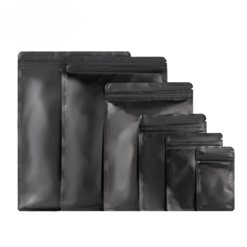 100PCS Matte Black Aluminum Foil Ziplock Packaging Bag Resealable Snack Coffee Sugar Beaf Biscuit Candy Tea Gift Storage Pouches