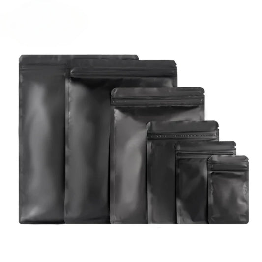 100PCS Matte Black Aluminum Foil Ziplock Packaging Bag Resealable Snack Coffee Sugar Beaf Biscuit Candy Tea Gift Storage Pouches