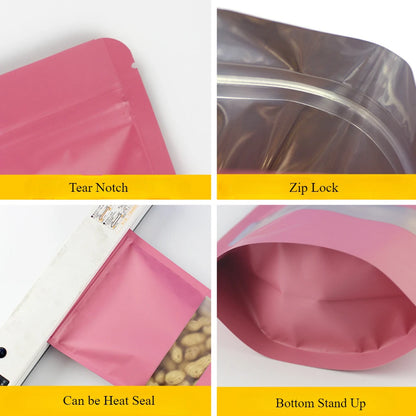 Colored Aluminum Foil Bag Matte Window Stand Up Plated Self Sealing Frosted Food Packaging Candy Snack Sealed Pouches