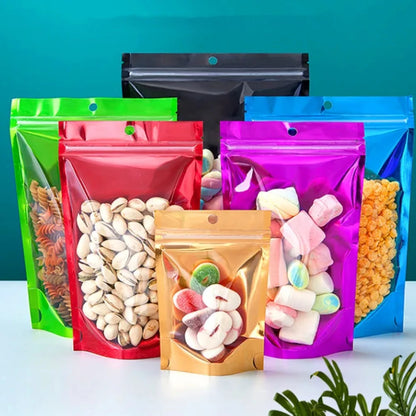 100Pcs Clear Resealable Ziplock Bags Hang Hole Stand Up Plastic Pouches for Wedding Snacks Coffee Candy Spice Storage Packaging