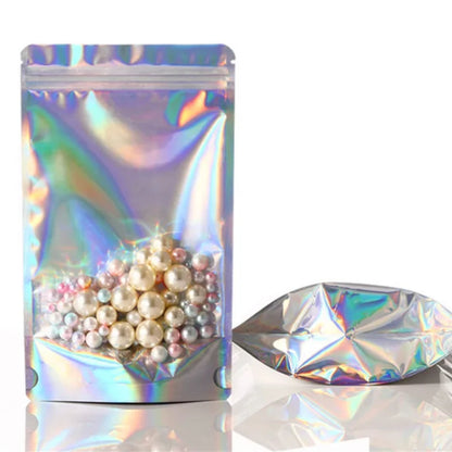100Pcs Holographic Zip Lock Bags Translucent Stand Up Clear Front Perfect for Snacks Coffee Dried Fruits Candy Reusable Pouches