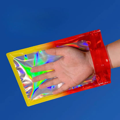 100 шт. голографических пакетов с застежкой-молнией, градиентные голографические пакеты из алюминиевой фольги для ювелирных украшений, дизайна ногтей, упаковки для ресниц, многоразовые 
