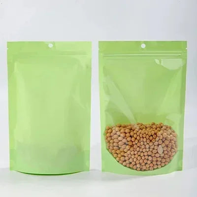 100Pcs Pink Green Purple Macaron Plastic Bags Stand Up Zipper Food Storage Pouches for Tea Nuts Powder Transparent Pearlescent