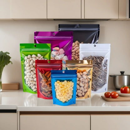 100Pcs Clear Resealable Ziplock Bags Hang Hole Stand Up Plastic Pouches for Wedding Snacks Coffee Candy Spice Storage Packaging