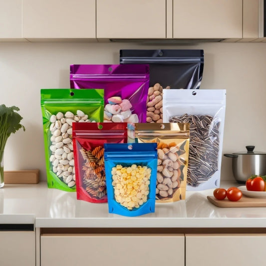 100Pcs Clear Resealable Ziplock Bags Hang Hole Stand Up Plastic Pouches for Wedding Snacks Coffee Candy Spice Storage Packaging