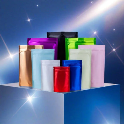 100Pcs Resealable Matte Aluminum Foil Ziplock Bags Stand Up Pouches for Coffee Snacks Tea Gifts Ideal for DIY Xmas Packaging