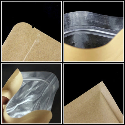 100 шт. плоских подарочных пакетов из крафт-бумаги с застежкой-молнией, экологичных многоразовых пакетов для орехов, специй, кофе, шоколада 