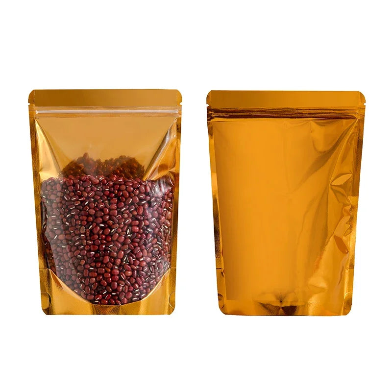 100Pcs Side Transparent Stand Up Pouch Moisture Proof Sealing Bags for Oats Biscuits Small Business Packaging Food Pouches