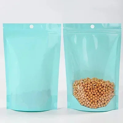 100Pcs Pink Green Purple Macaron Plastic Bags Stand Up Zipper Food Storage Pouches for Tea Nuts Powder Transparent Pearlescent