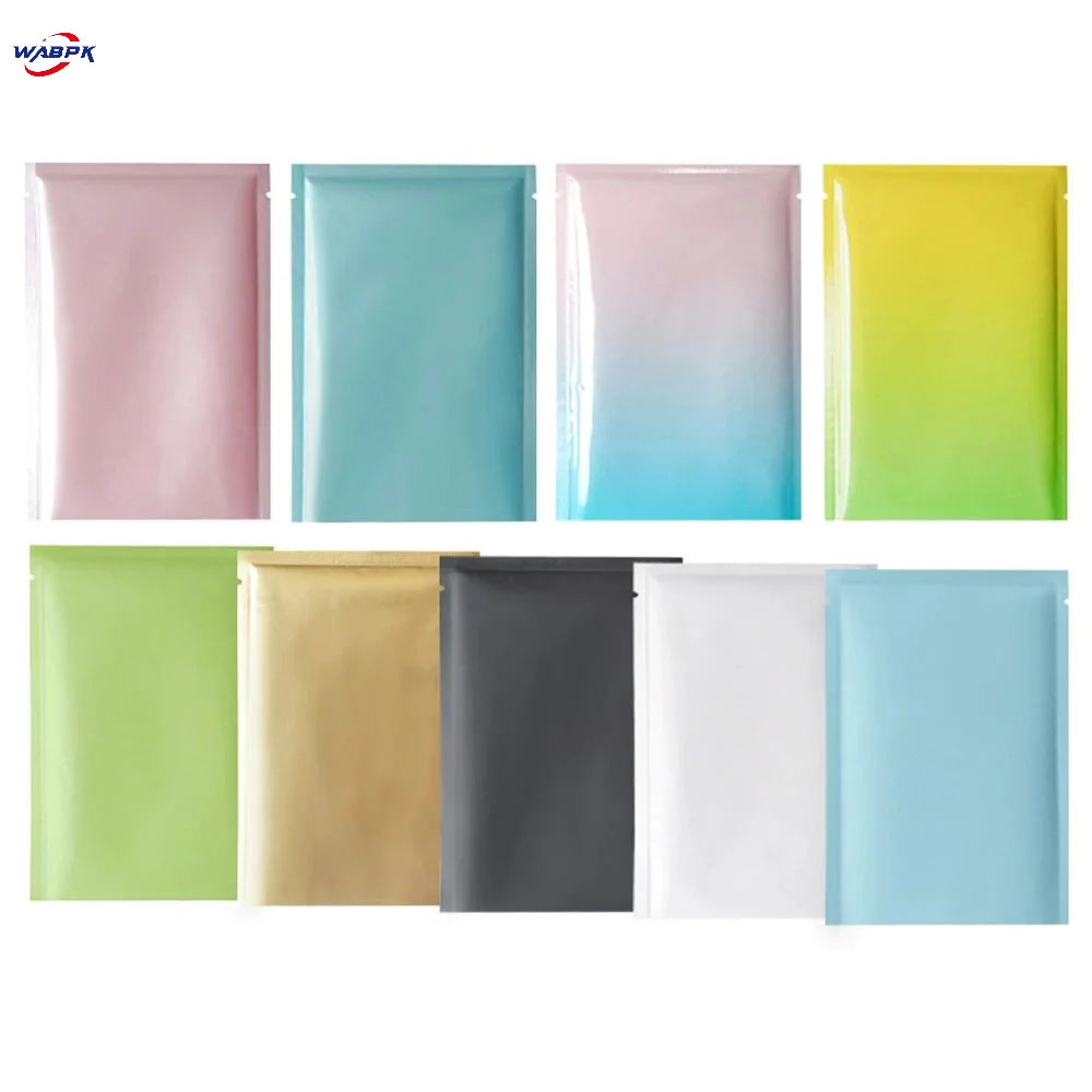 100Pcs Colorful Aluminum Foil Bag Open Top Tear Notch Food Candy Household Nut Snack Tea Recycable Storage Packaging Pouches